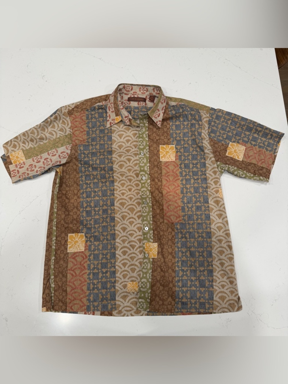 Tori Richard Men’s Short Sleeve Patchwork Print Shirt - Large